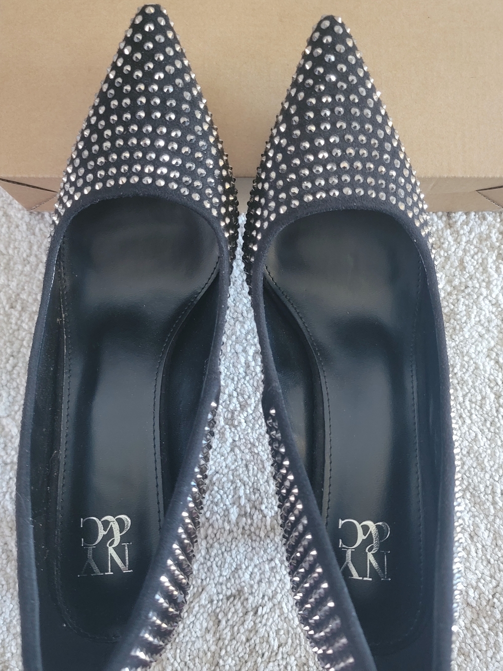 New York & Company Black Crystal-Studded Pointed Heela